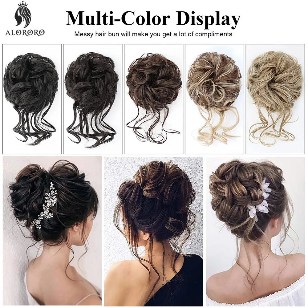 Synthetic Messy Bun Curly Scrunchie Hair Elastic Band Chignon Hair Donut Hairpiece Extensions For Women