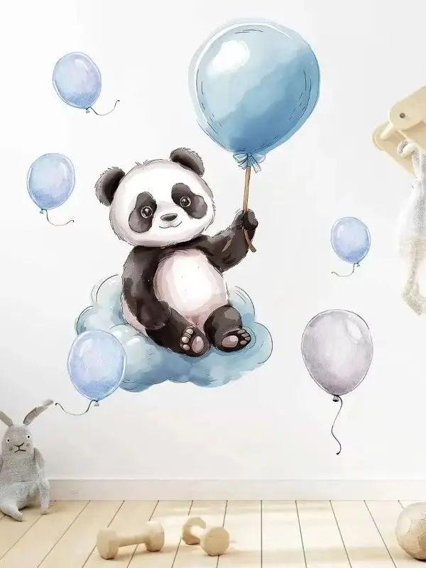 Cartoon Cloud Balloon Panda Wall Stickers for Kids Room Home Decor Accessories Living Room Bedroom Decoration Wall Decals