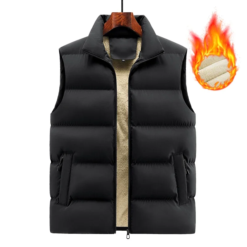 

Gorasion Vests Men's Autumn Winter Stand Collar Plus Velvet Thickened Solid Color Top Thermal Vest Outdoor Sports Vest Jacket