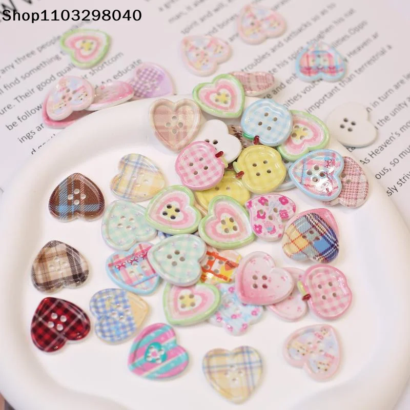 10/20Pcs Mixed Color Heart Shaped 4-hole Button For Sewing Clothes Accessories Crafts Scrapbooking DIY Apparel Supplies