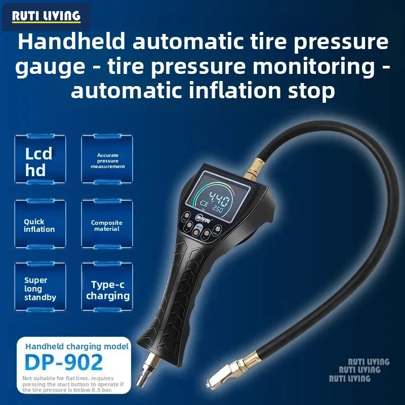 Digital Tyre Pressure Gauge Rechargeable Automatic Tire Inflator Fully Hand-Held Inflation Gun Air Gauge Repair Shop Tool