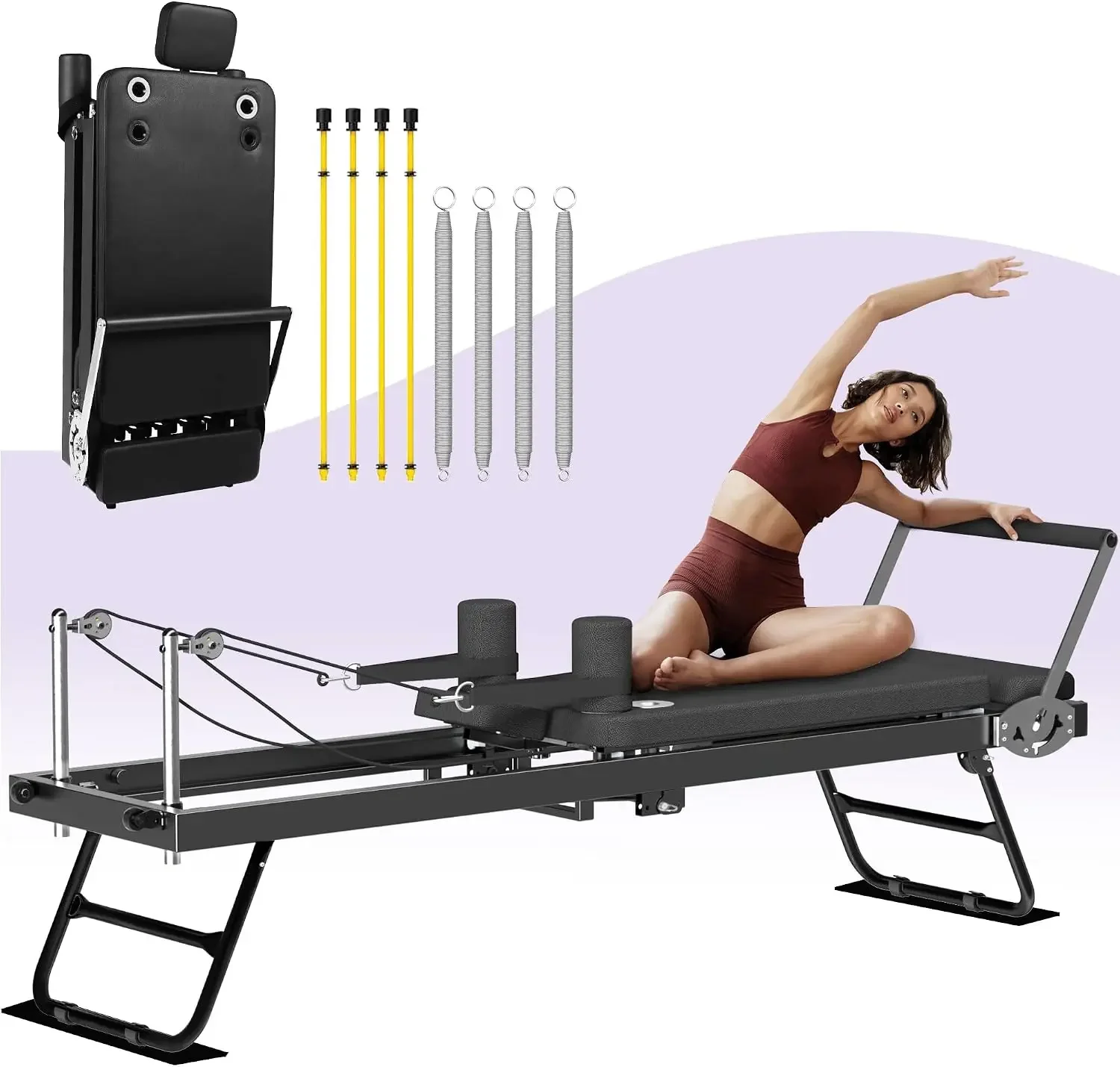 Pilates Reformer, AddWin Foldable Reformer Pilates Machine & Equipment for Women Home Use Gym Workout & Advanced and Beginners U
