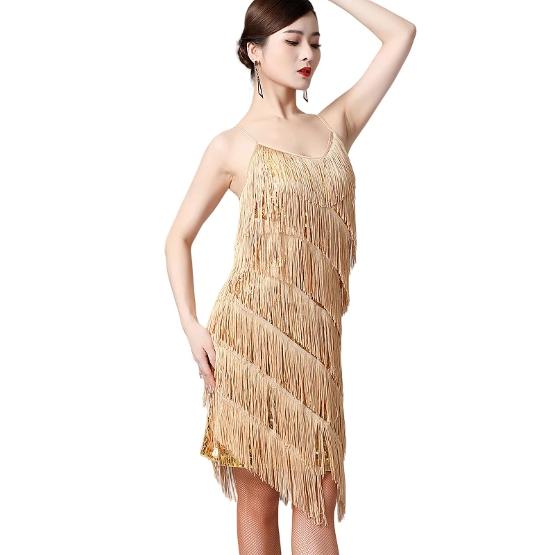 Vrouwen Salsa Latin Dans Jurk Pailletten Kwastje Fringe Flapper Jurk Jaren 1920 Gatsby Cocktailjurk Tango Stijldansen Kostuum