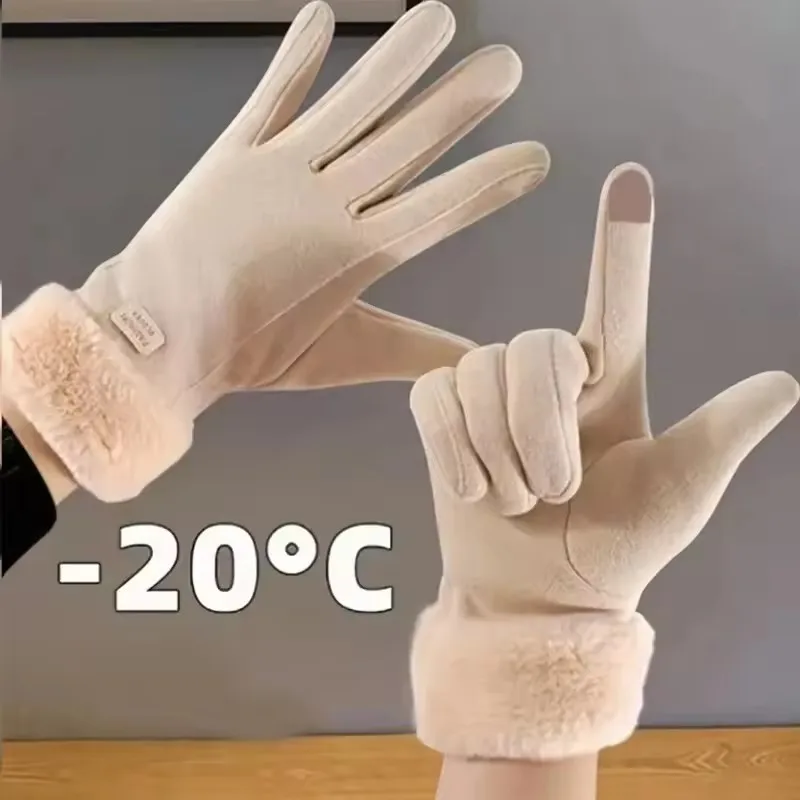 Winter-Kaschmir-Handschuhe für Damen, warme Touchscreen-Handschuhe, Kälteschutz, Vollfinger-Fäustlinge, Outdoor, Radfahren, dicker Wollhandschuh