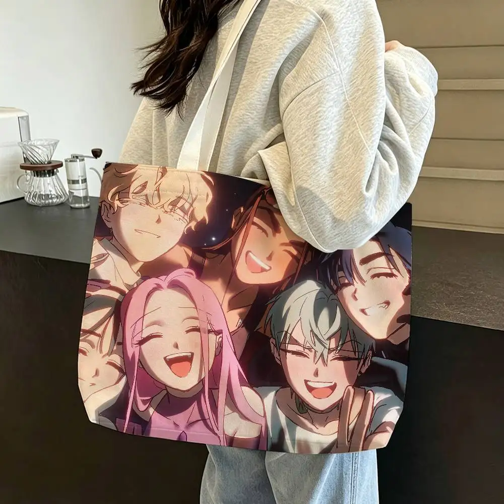 Cute Anime A-Alien S-Stage characters Cotton Polyester Zipper Tote Bag Large Capacity Shoulder Shopping Handbag