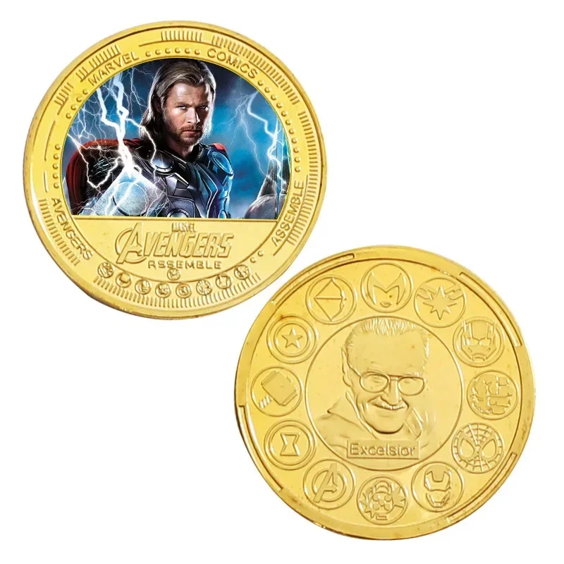 Disney Marvel Series Commemorative Coin Action Anime Figures Iron Man Spider-Man Thor Memorial Cool Childrens Ornaments Gifts