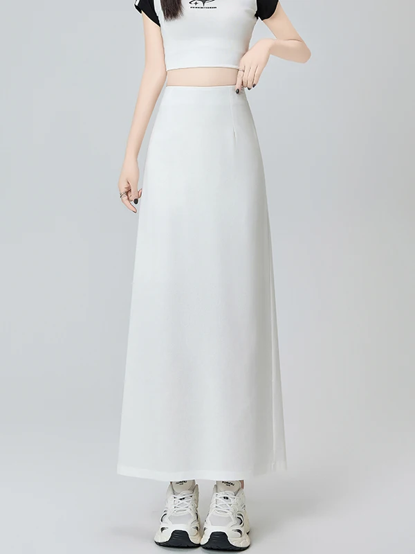High Waist Ice Silk Cotton Linen A-Line Midi Skirt Women's Summer New Style Straight Cut Wrap around Skirt Posterior Slit