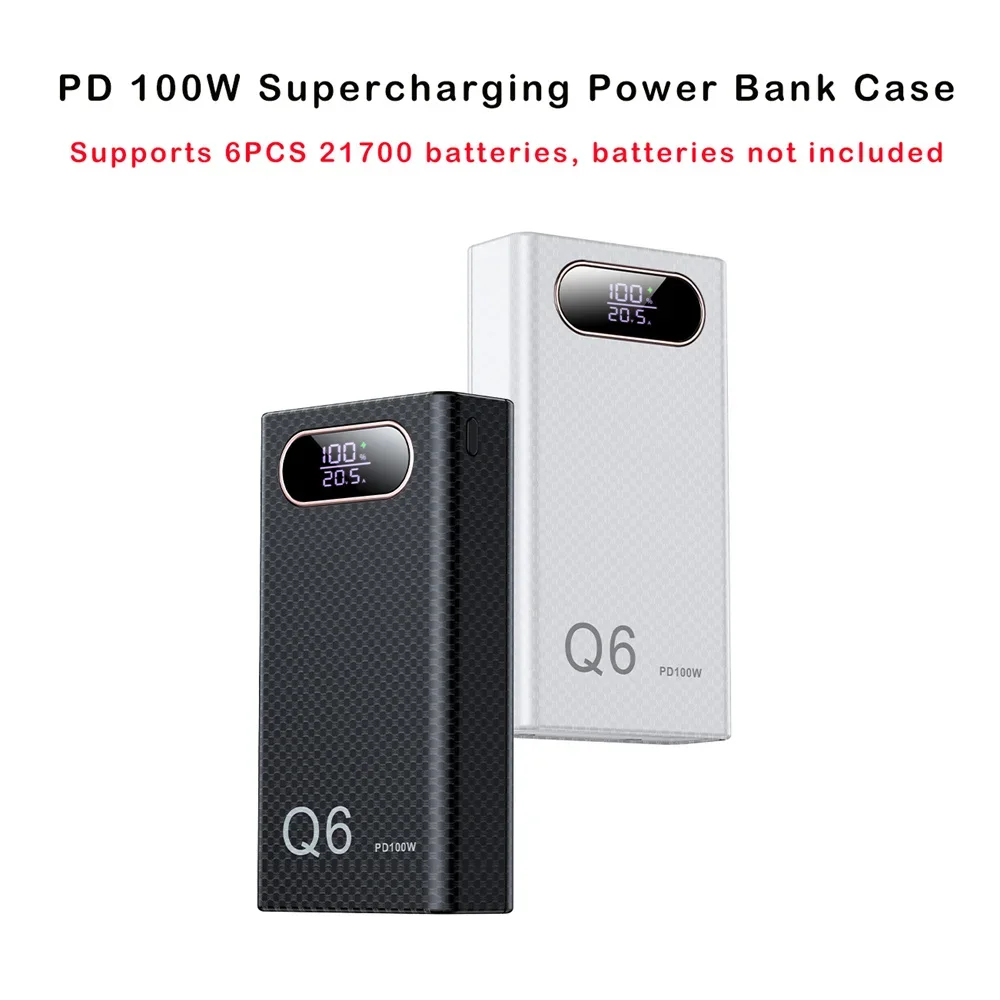 Q6 PD 100 Вт 20 В 5 А DIY 6 шт. 21700 аккумулятор для быстрой зарядки Power Bank CASE Съемная зарядка для ноутбука Внешний источник питания Q6 PD 100 Вт 20 В 5 А DIY 6 шт. 21700 аккумулятор для быстрой зарядки Power Bank CASE Съемная зарядка для ноутбука Внешний источник питания