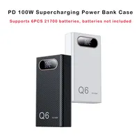 Q6 PD 100W 20V 5A  DIY 6 PCS 21700 battery Fast Charging Power Bank CASE Detachable laptop charge External power supply