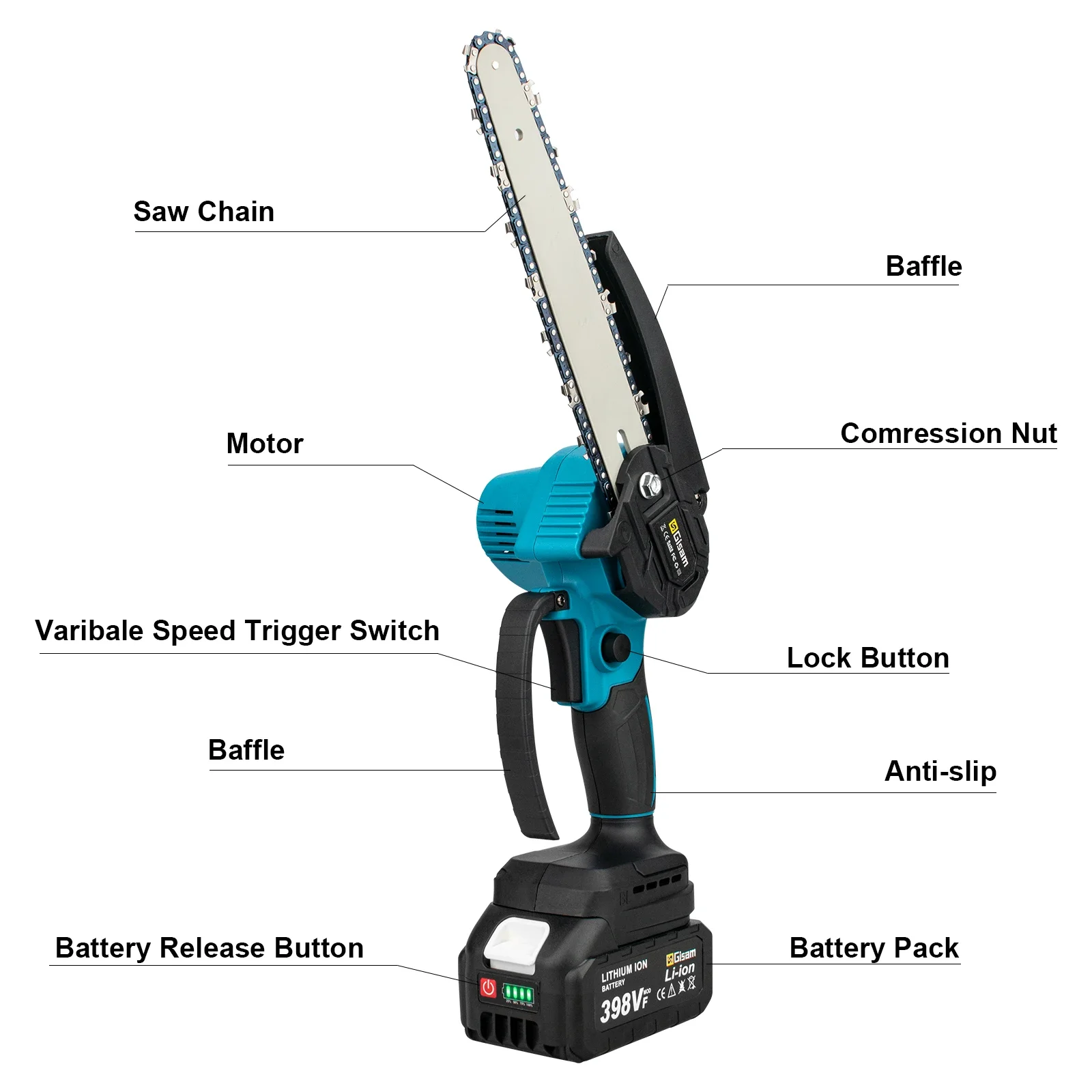 8 Inch Brushless Electric Saw Handheld Portable Wood Logging Chainsaw Garden Pruning Wood Power Tool  for Makita 18V Battery