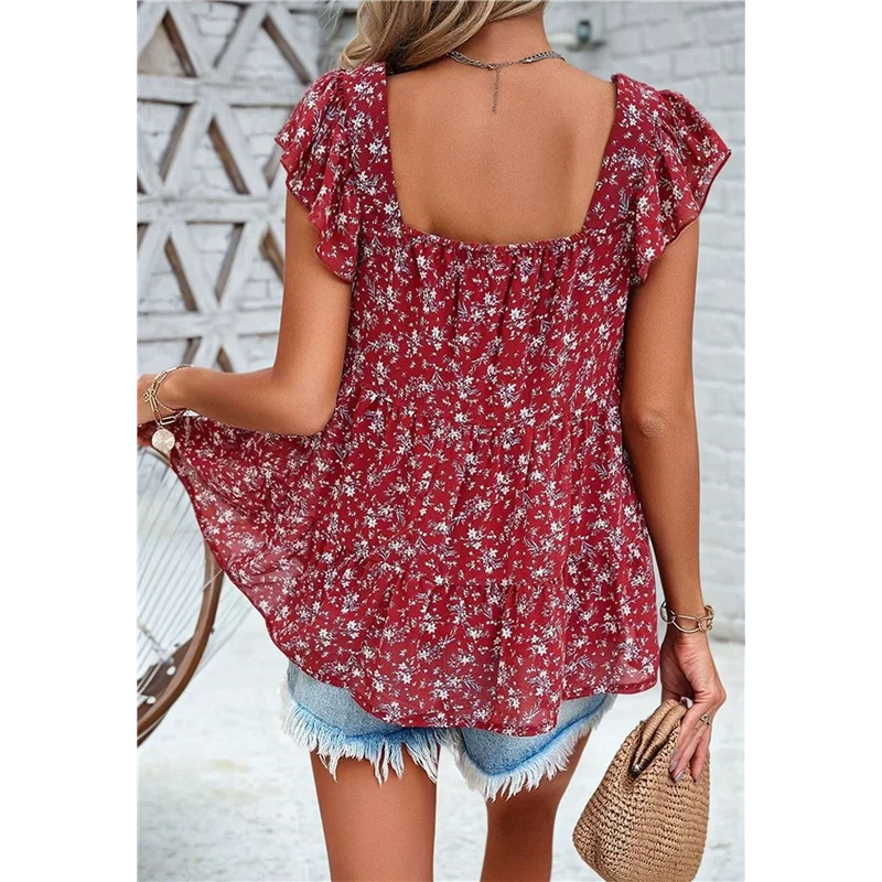 

A83F-Womens Summer Tunic Tops Casual Dressy Blouse Loose Fit Short Sleeve T Shirts