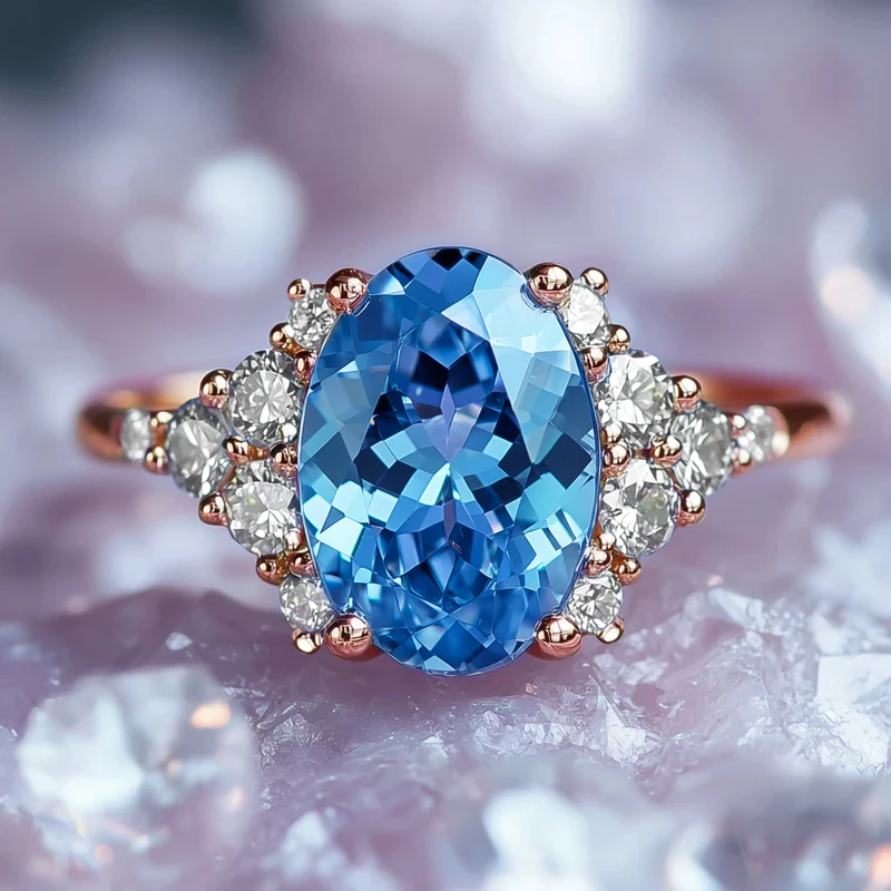 Huitan Eleganter Damenring für Hochzeit, Verlobung, luxuriös, mit hellblauem CZ-Stein, Party-Accessoires, zarter Damenschmuck, Geschenk – Detail 14