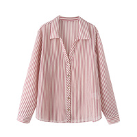 PB&ZA 2024 early autumn new women's fashion simple versatile lapel long-sleeved single-breasted striped shirt