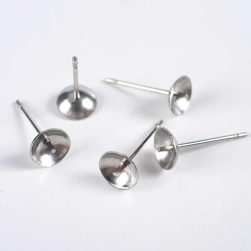 30 Chiếc Bằng Đồng Mạ Vàng 18K Trống Bông Tai Ngọc Trai Cốc Đinh Nhọn Đế Chân Tròn Cabochon Khay Cài Đặt Cho DIY bông Tai Trang Sức Làm