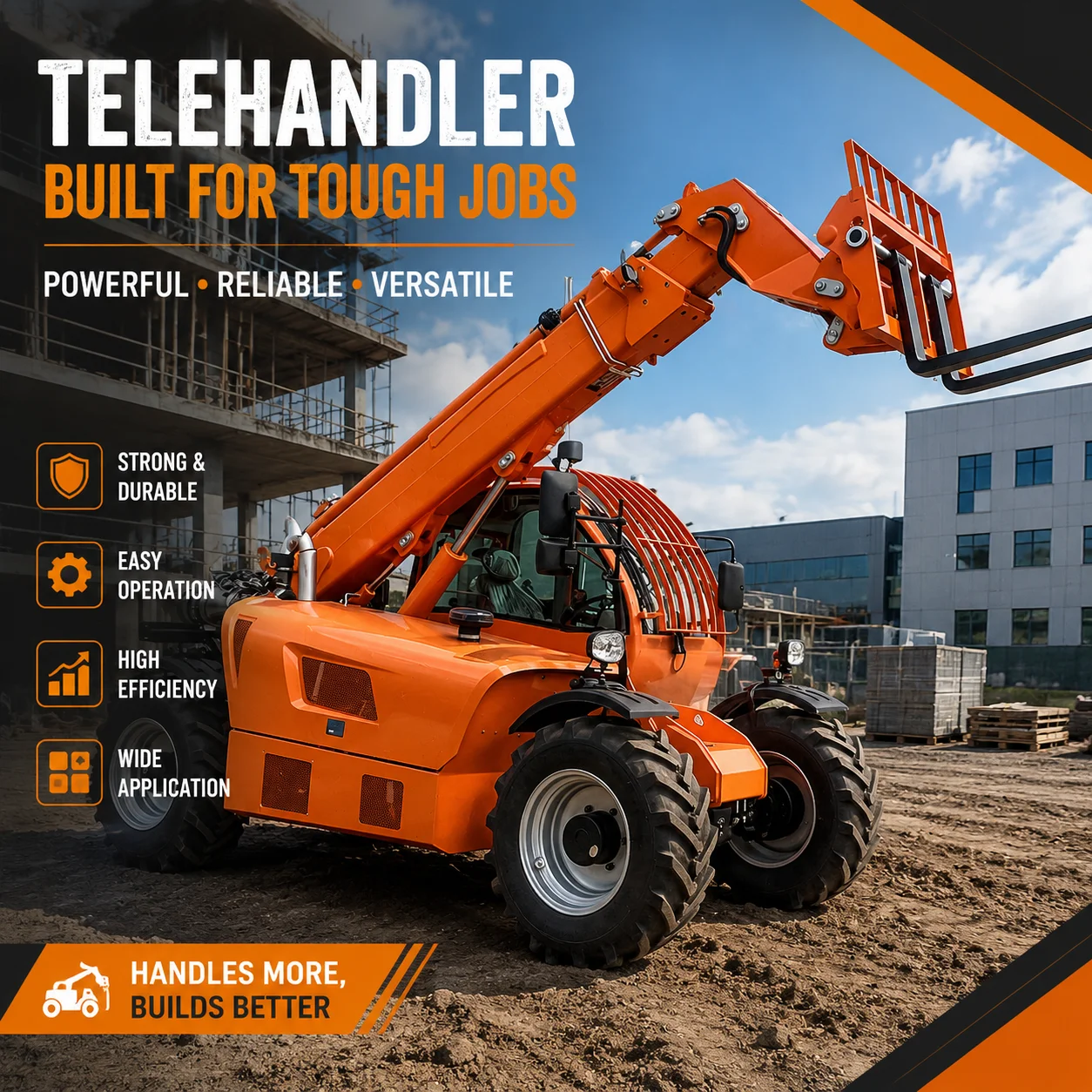 Heavy Duty Telehandler Forklift 4x4 Rough Terrain Telescopic Loader Diesel Engine Construction Equipment Material Handler