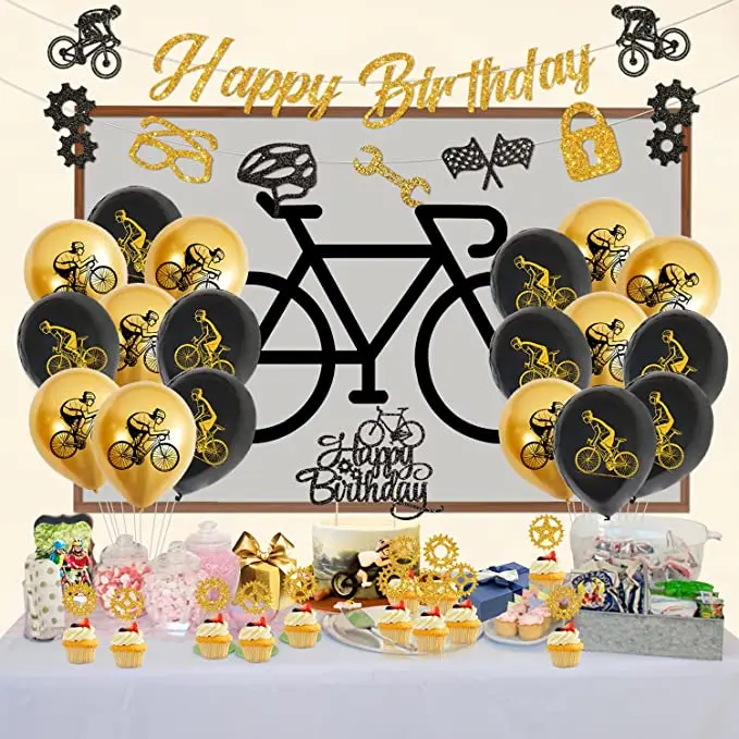 Fahrrad-Geburtstagsparty-Dekorationen, Fahrrad-Latex-Luftballons für Kinder, Geburtstag, Babyparty, Hochzeitstorte, Topper, Banner, Partyzubehör – Detail 6