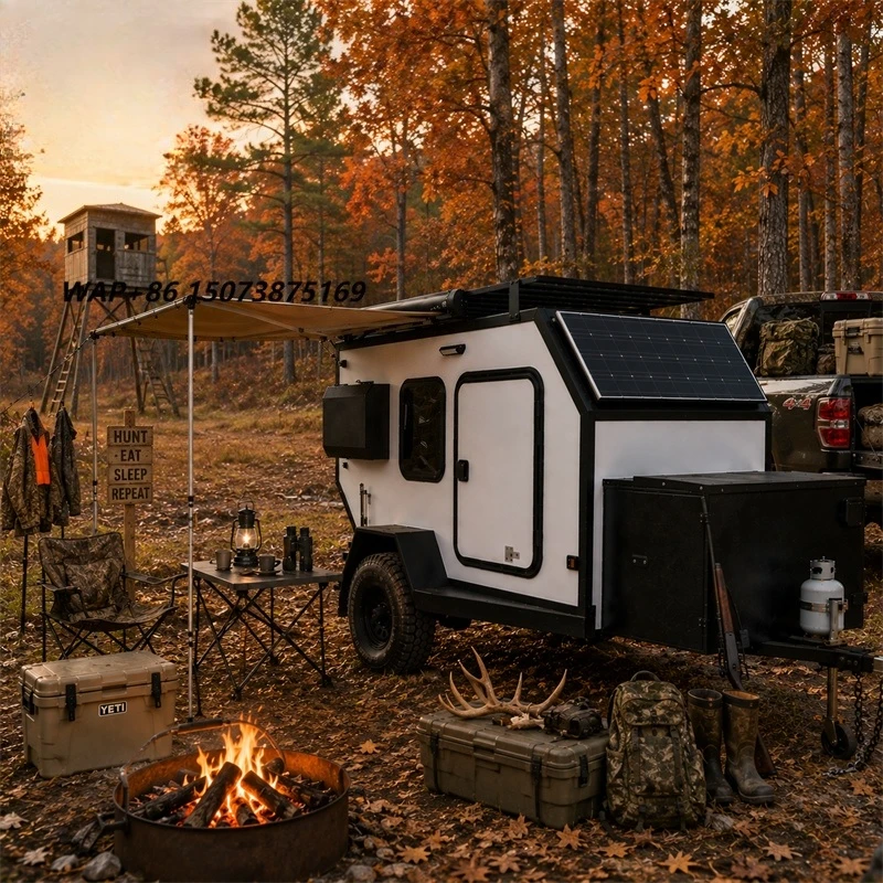 Mini Camping Caravan Compact Off Road Trailer Lightweight Camper with Solar Power and Roof Storage Rack