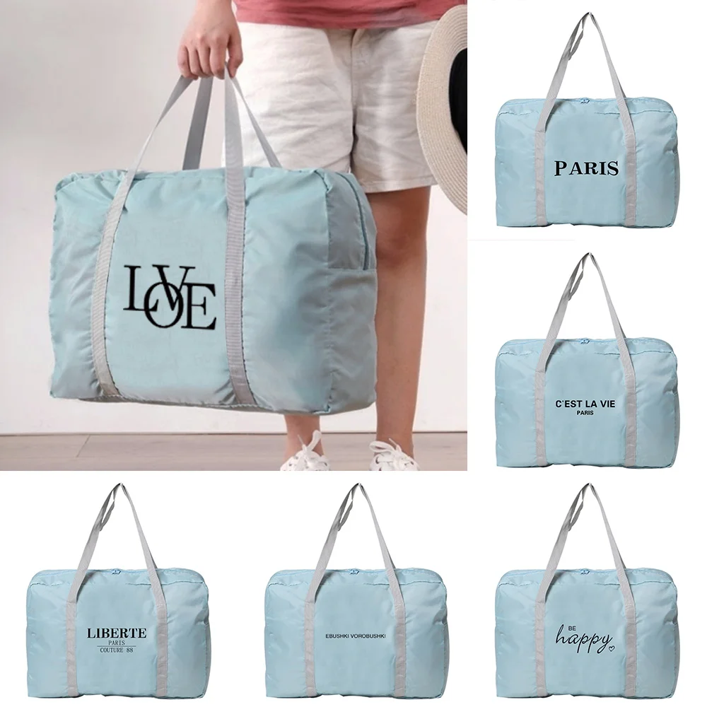 

Large Capacity Folding Travel Bags Text Print Tote Handbag Travel Duffle Bags Multifunctional Women Portable Luggage Travel Bags