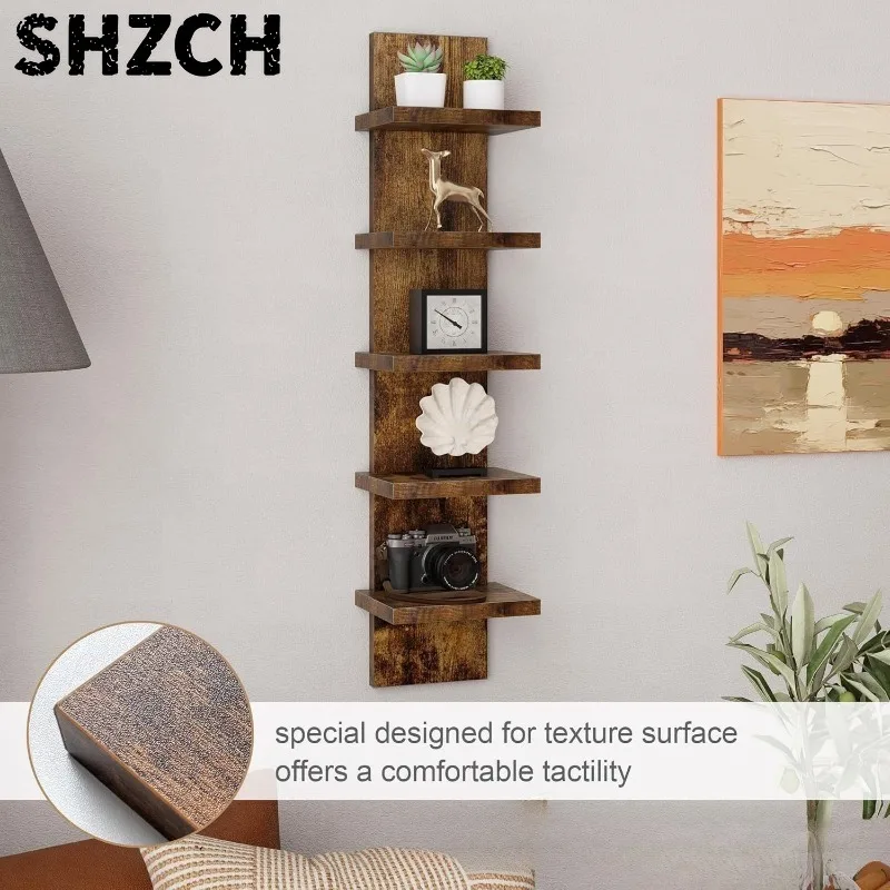 Wall Mounted 5-Tier Shelving Unit Space Saving Storage Rack Multi-layer Bookshelf for Living Room Floating Organizer Shelf