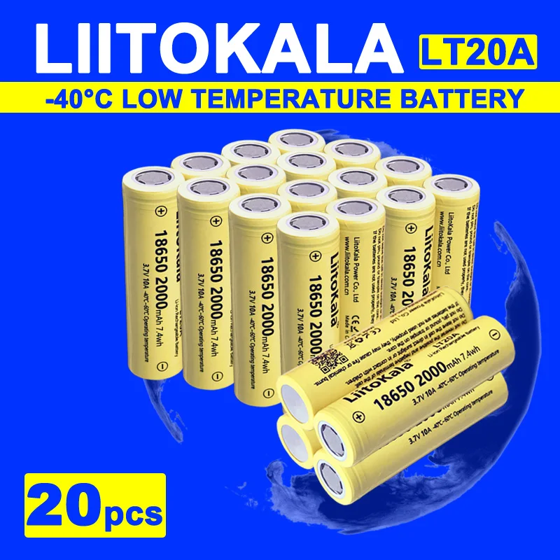 20pcs LiitoKala LT20A 18650 2000mah 3.7v Rechargeable Battery For Headlamp Mini Fan Laser Pointer Flashlight Electric tool