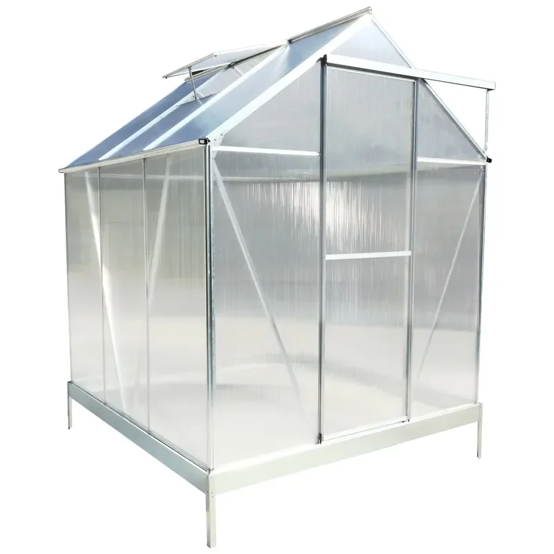 Heavy Duty Aluminum Walk-In Greenhouse Kit for 6.3 ft x 6.2 ft x 7 ft Polycarbonate Outdoor Garden Greenhouse with Rain