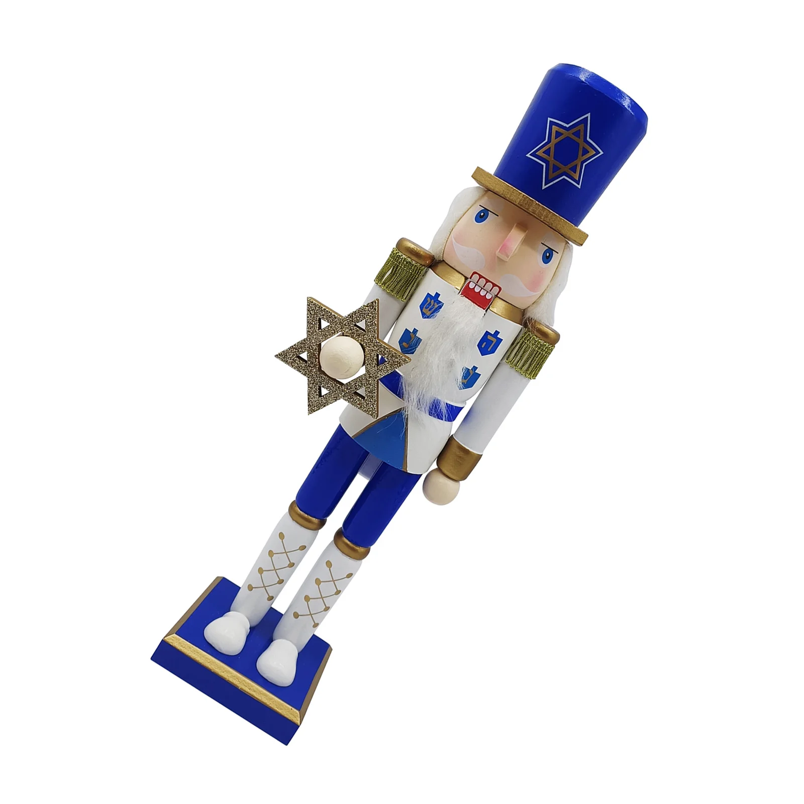 

38Cm Hanukkah Nutcracker Soldier Ornament Blue White Wood Base Indoor Christmas Decoration Festive Jewish Holiday Display