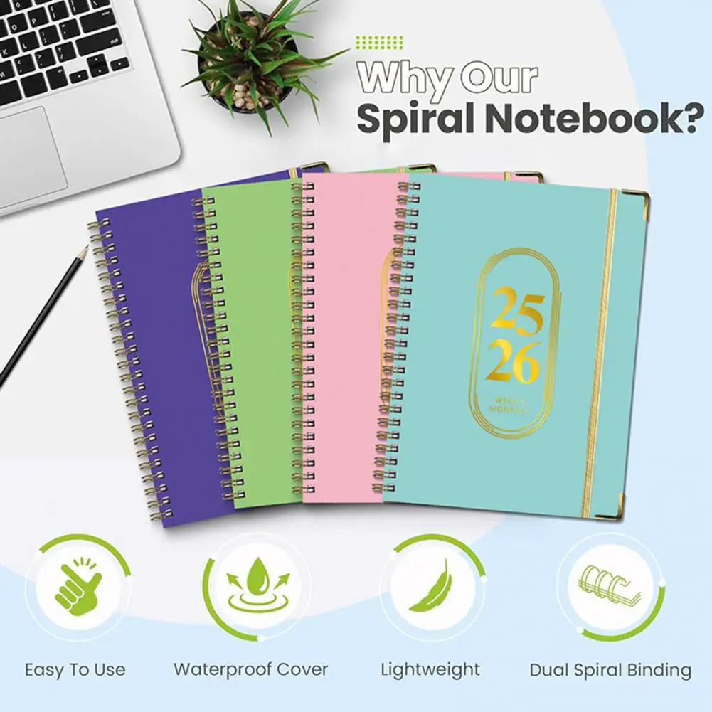 2025-2026 مخطط منظم مخطط شهري أسبوعي يوميًا لمدة 18 شهرًا يطير يوليو. 2025 - ديسمبر 2026 كتاب جدول الأعمال الحلزوني لمدرسة المكتب