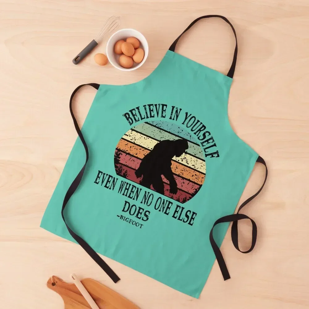 

Bigfoot Believe In Yourself - Inspirational Motivational Retro Sunset Apron Art Christmas gift Apron