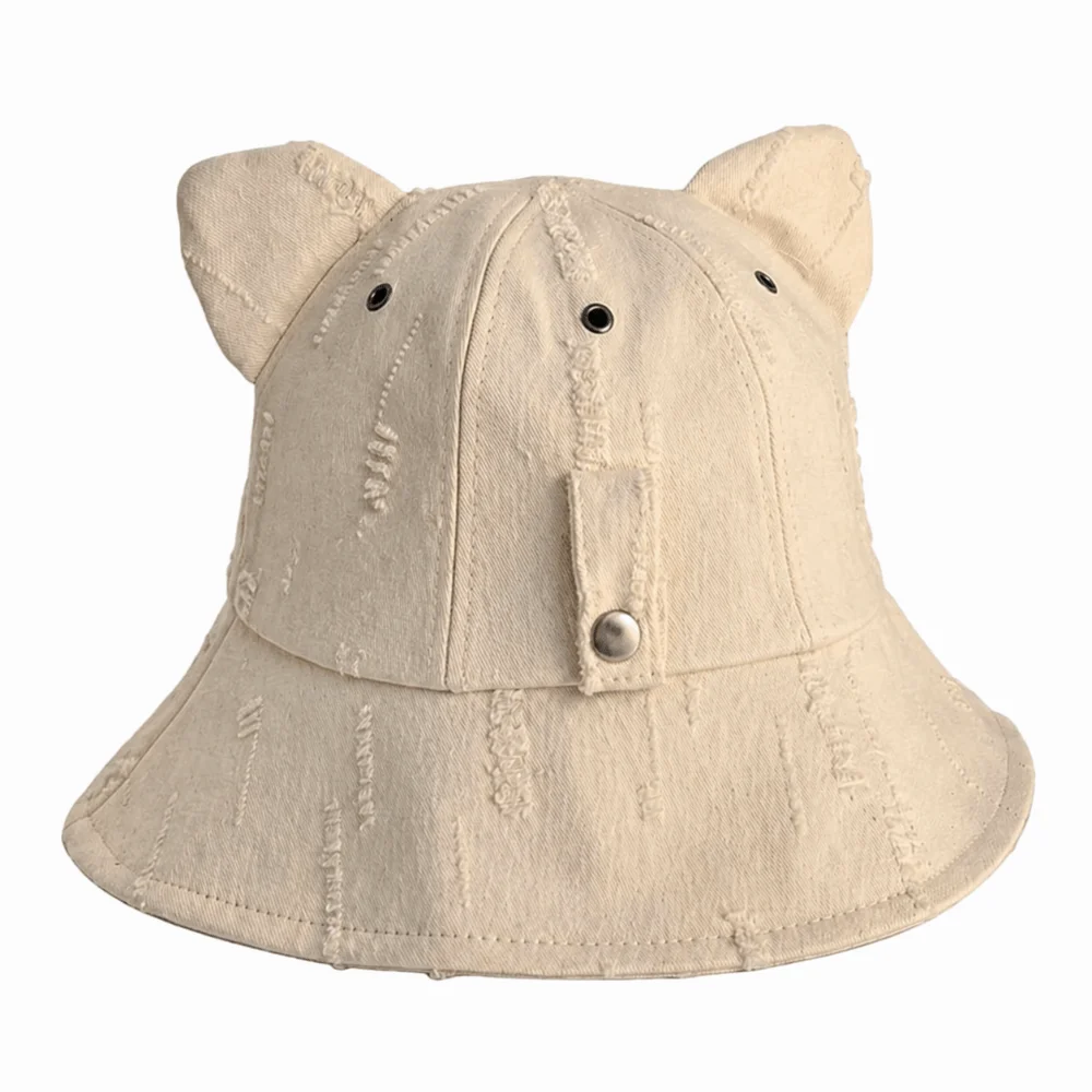 Fashion Cotton Cat Ears Hat Cute Ear Sun protection Fisherman Hat Breathable Basin Hat Women