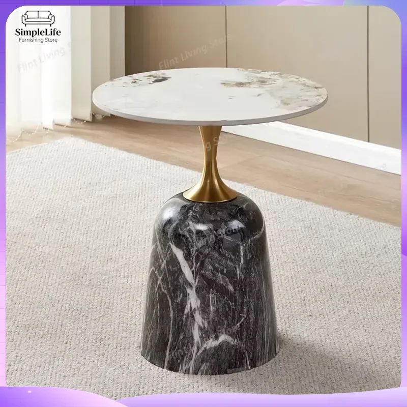 

Nordic Modern Coffee Table for Living Room Minimalist Side Table with Natural Stone Top Small Round Wooden Table Home Office