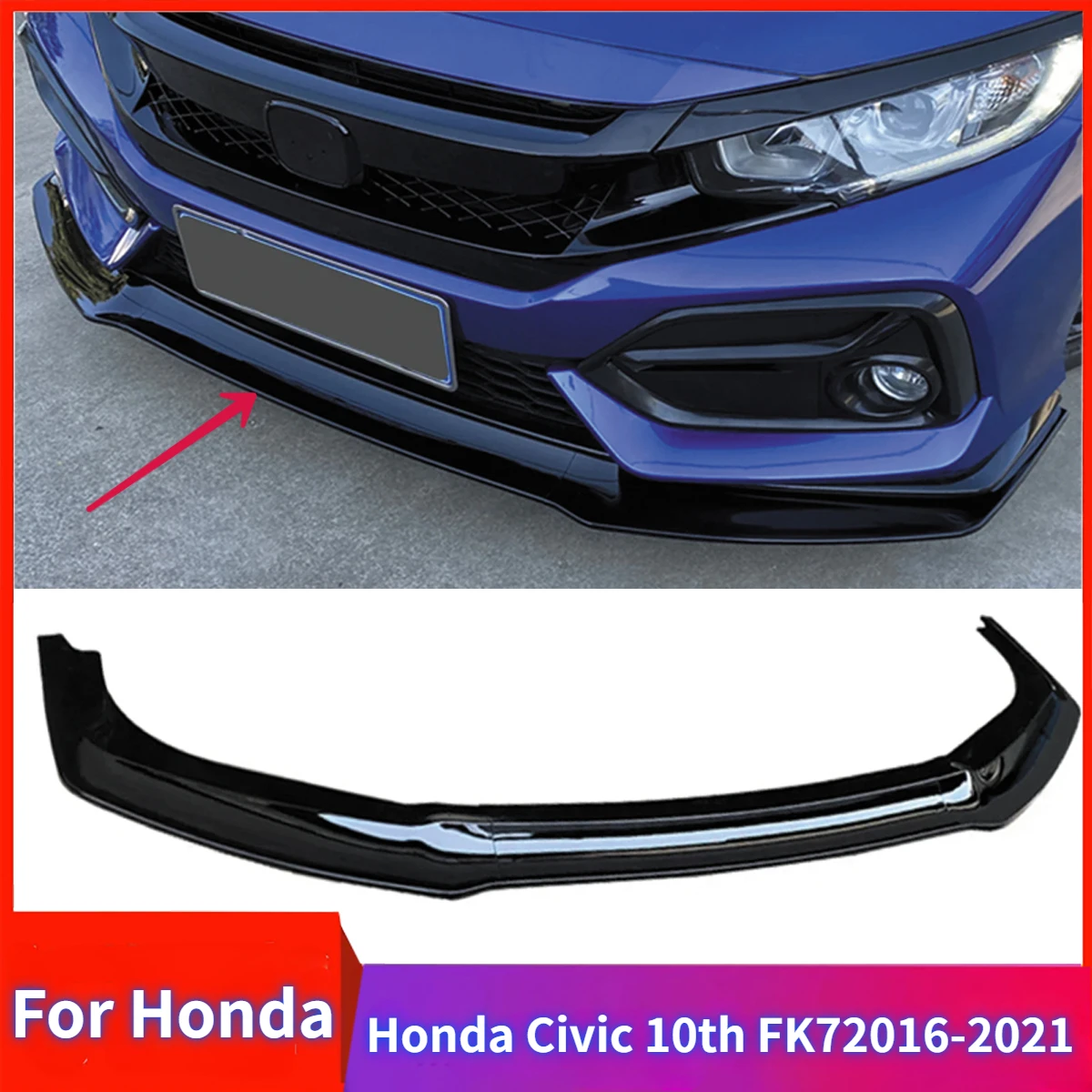 Автомобильный передний бампер, спойлер для губ, 3 шт., стиль GR для Honda Civic 10, FK7 2016-2021 хэтчбека, SI 2 и 4 стильные двери из углеродного волокна, спойлер