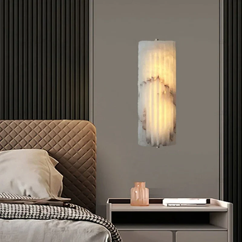 

Spanish Marble Wall Lamp French Minimalist LED Light for Living Room Background Wall Entryway Corridor Bedside Decor Lighting