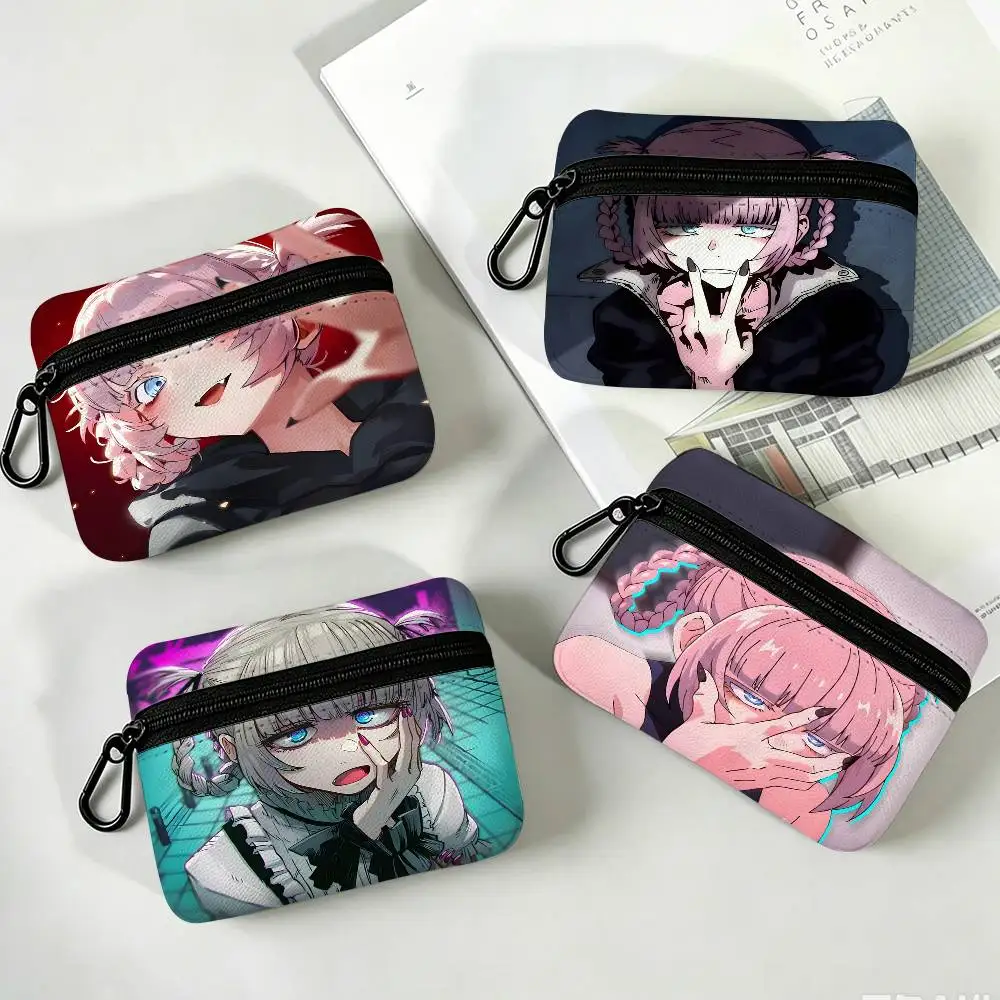 Japanese Manga Call Of The Night Mini Oxford Cloth Coin Purse With Carabiner Hook Portable Key Card Wallet Small Zipper Storage
