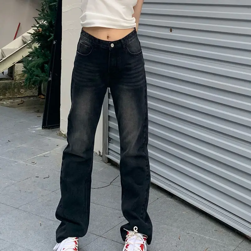 

Мешковатые джинсы Y2K, женские пуговицы, застежка-молния, пряжка с поясом, регулируемый пояс, женский джинсовый модный базовый простой осень-весна