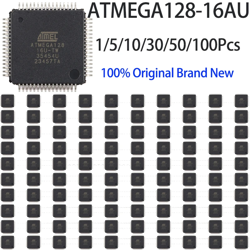 1~100Pcs Original ATMEGA128-16AU TQFP-64 SMD 8 Bit AVR MCU With 128KB Flash Memory 16MHz Microcontroller Integrated Chip