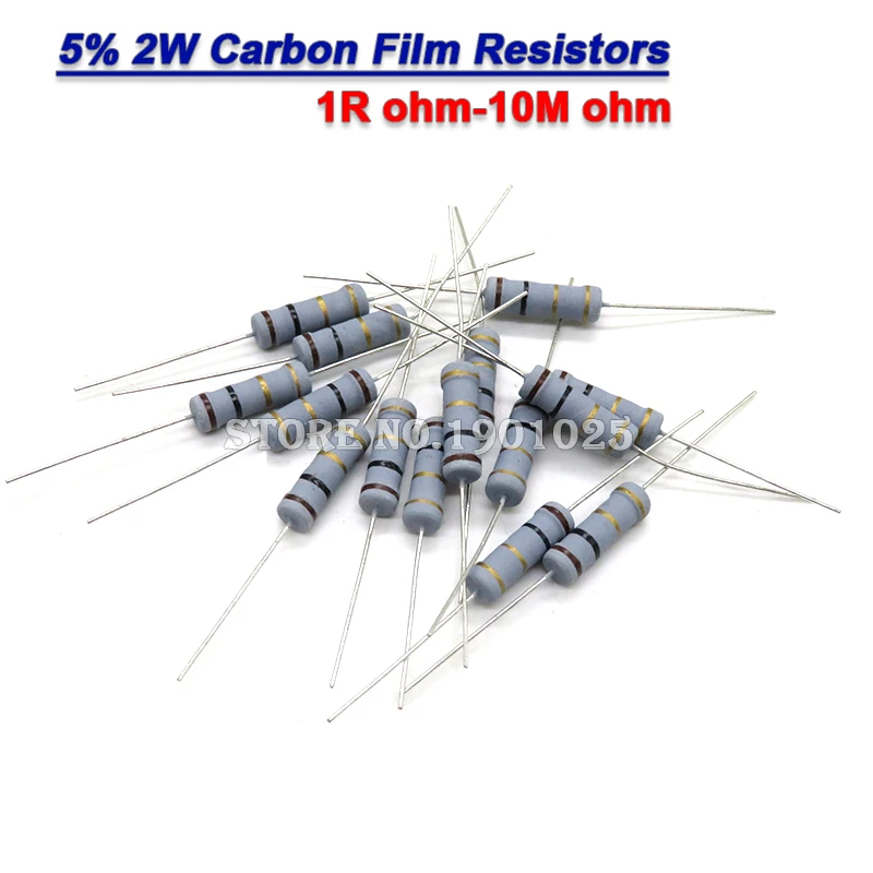 

20PCS 5% 2W Carbon Film Resistors 1R-10M 10R 15R 47R 100R 220R 1K 10K 4K7 100K 560K 1M 3M3 Ohm Color Ring Resistance 200K