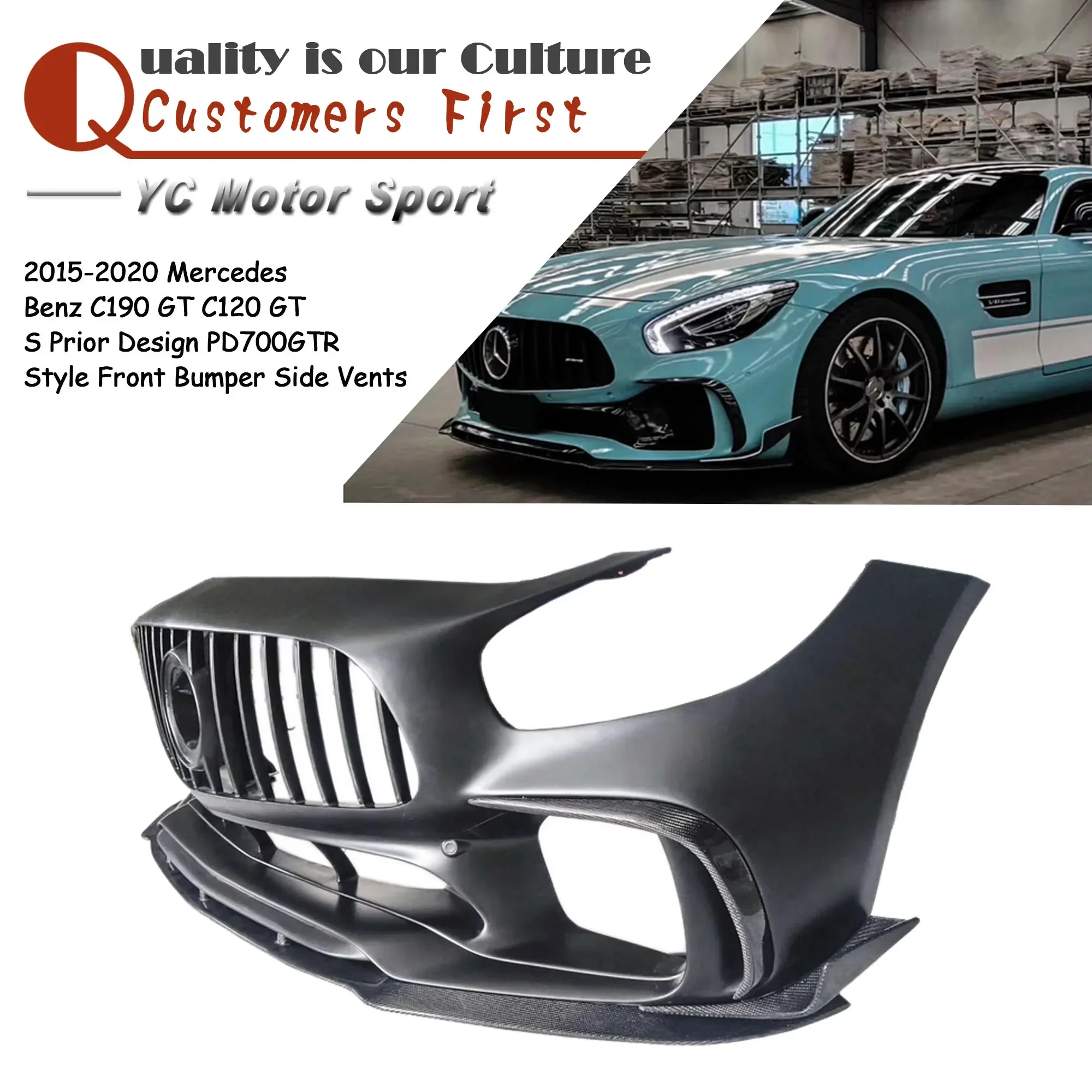 Car Accessories PD700GTR Style Front Bumper Lip Vents Canards Fit For 2015-2020 MB C190 GT C120 GT S Pr*or Design Bumper Kit