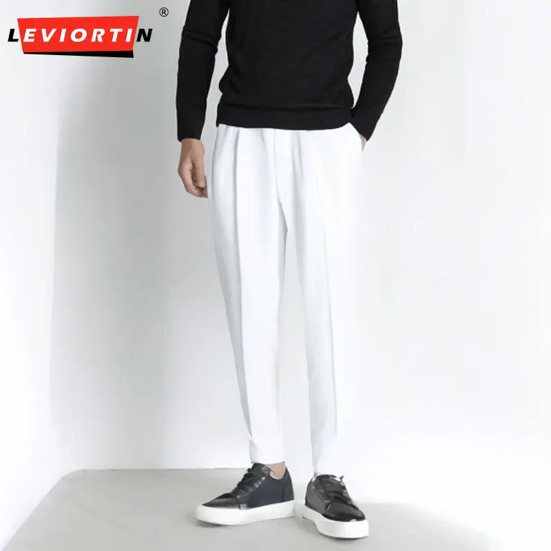 

Korean Urban Straight Solid Color Zipper Ankle Suit Pants Men Fashion Business Society Dress Loose Mens Office Formal Trousers