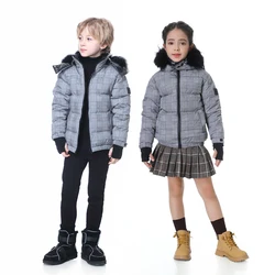 Clearance sale discount  Fashion plaid winter coat thicken high quality filling duck down boys girls jacket + nature fur