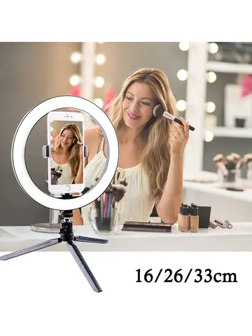 10 Inch LED Ring Light Photographic Selfie Ring Lighting with Phone Holder for Tiktok Youtube Makeup Video Live Studio Ring Lamp