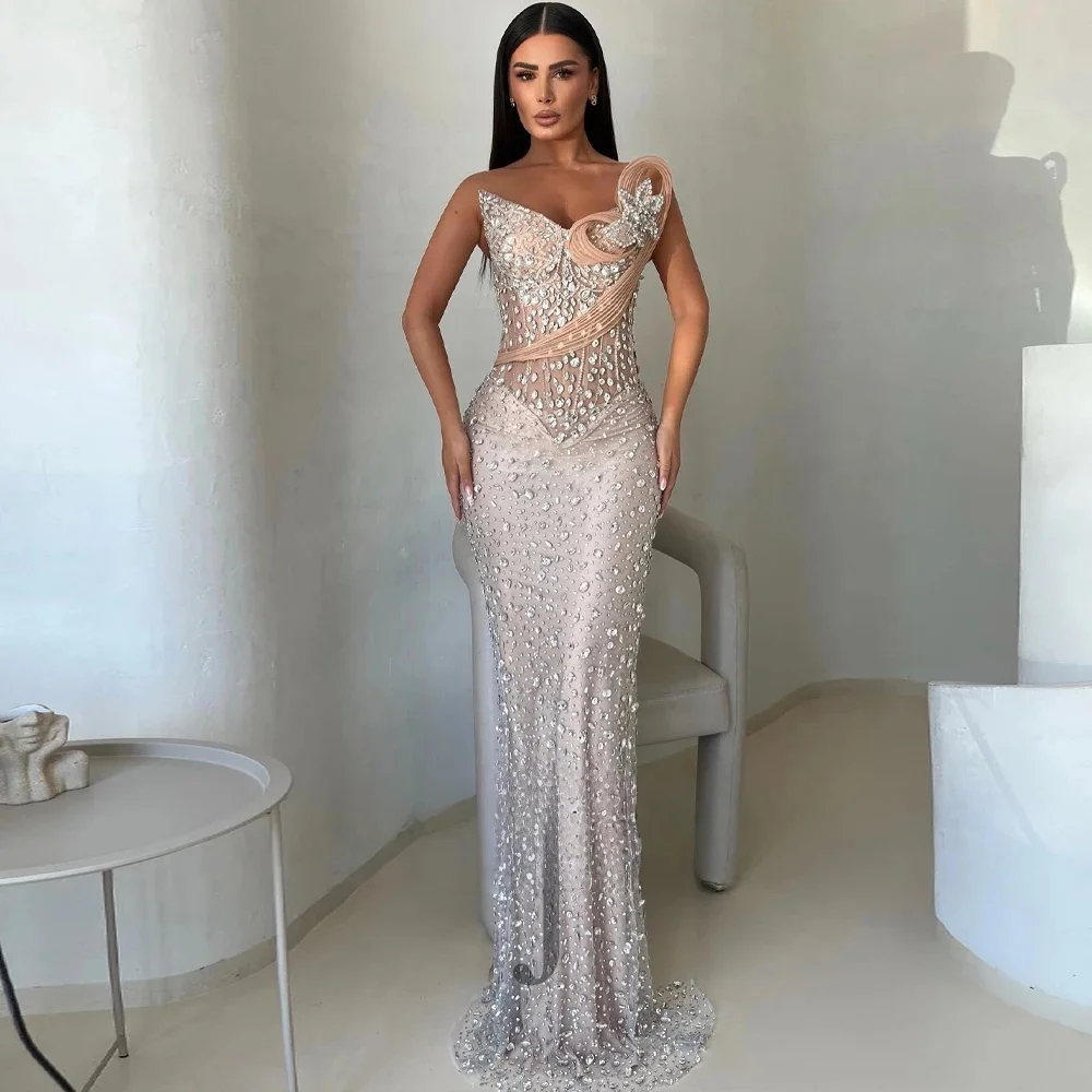 Customized Glitter Mermaid Evening Dresses Corset Rhinestones Strapless Pleated for Women Dubai Saudi Vestidos De Fiesta Plus