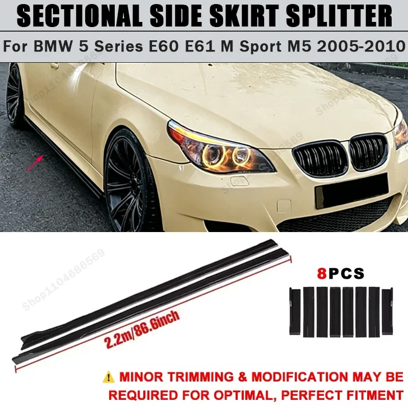 For BMW 5 Series E60 E61 M Sport M5 2005-2010 Side Skirts Extension Rocker Panel Splitter 86.6" ABS Plastic Body Kit Tuning 2006