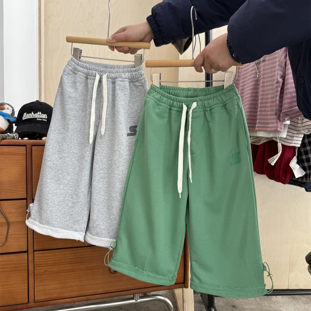 Childrens Spring Bright Color Straight-Leg Rolled-Hem Sweatpants Boys and Girls Loose Casual Long Pants