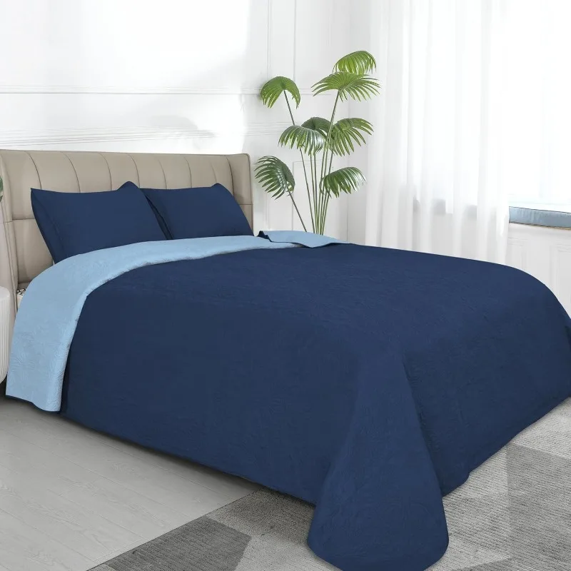 

Full/Queen Size Reversible Quilt Set with 1 Quilt and 2 Pillow Shams, Soft Bed Quilt Cover, Water Resistant Lightweight