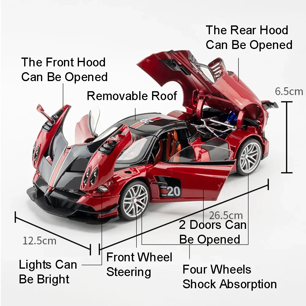 Lambor LP770 Pagani Huayra, coches de aleación fundidos a presión, modelos de juguetes, sonido, luz, puertas Bsck, coche deportivo abierto, los mejores regalos para niños, 1:18