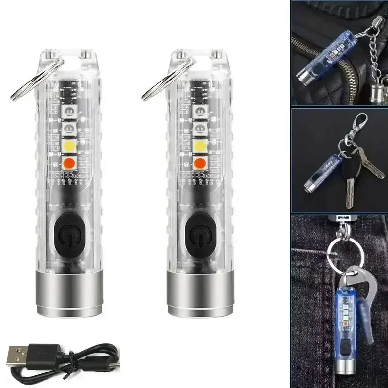 

1PC Rechargeable Mini Keychain Flashlight with 10 Modes and Magnetic Base - Ideal for Camping and Outdoor Activities