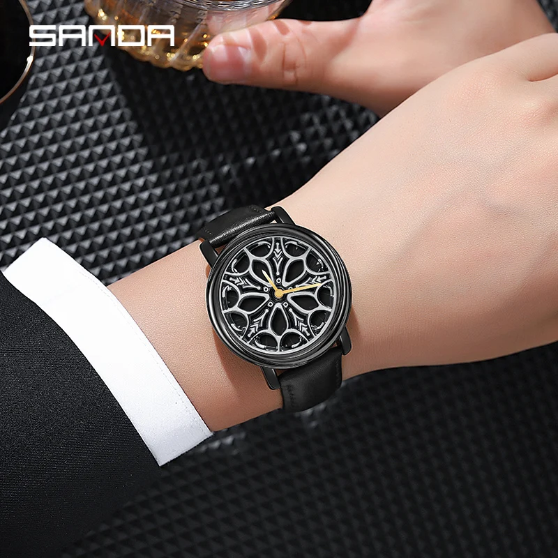 SANDA 1105 High Quality Hub Custom Design Car Rim Sport Quartz Watches Waterproof Creative Male Watch Men Wheel Wristwatch Clock