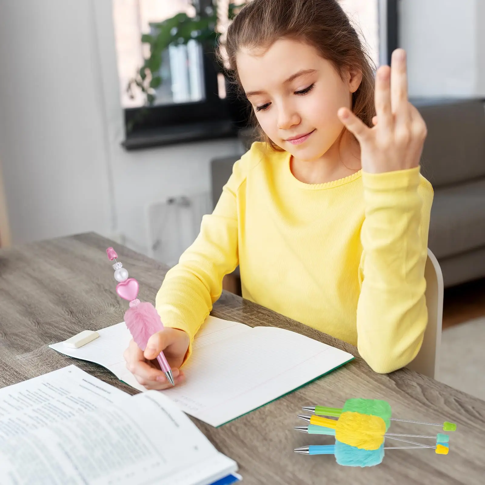 10/20 szt. Puszyste długopisy z koralikami, wysuwane długopisy z pluszową kulką, długopisy z koralikami, długopisy z pluszową kulką dla uczniów i do biura — zdjęcie produktu 6