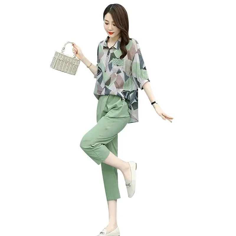 2023 Women\'s Summer New Suit Fashion Cotton Linen Set Age-Reducing Short Leisure Outfit Temperament Pants Female Two-Piece Coat