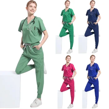 חדש אחות מדים מדים elatic חולצות מכנס אישה גבר סקראב מכנסיים וטרינרי חולים מרפאת חיות מחמד מרפאת חיות מחמד